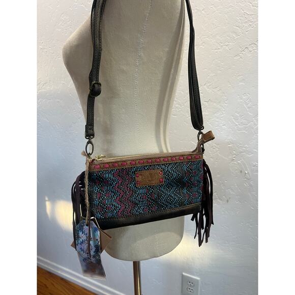 Catchfly Beaded Suede Fringe Crossbody Bag New With Tags - Picture 3 of 10